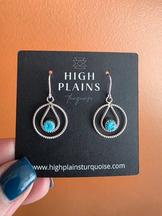 Kingman Turquoise Twisted Sterling Rope Halo Earrings