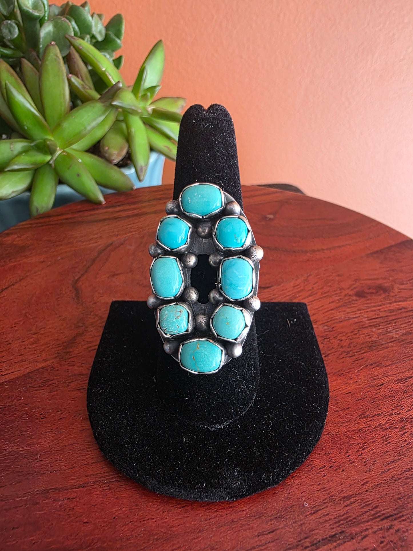 Paul Livingston Carico Lake Turquoise Cresent Cluster Ring