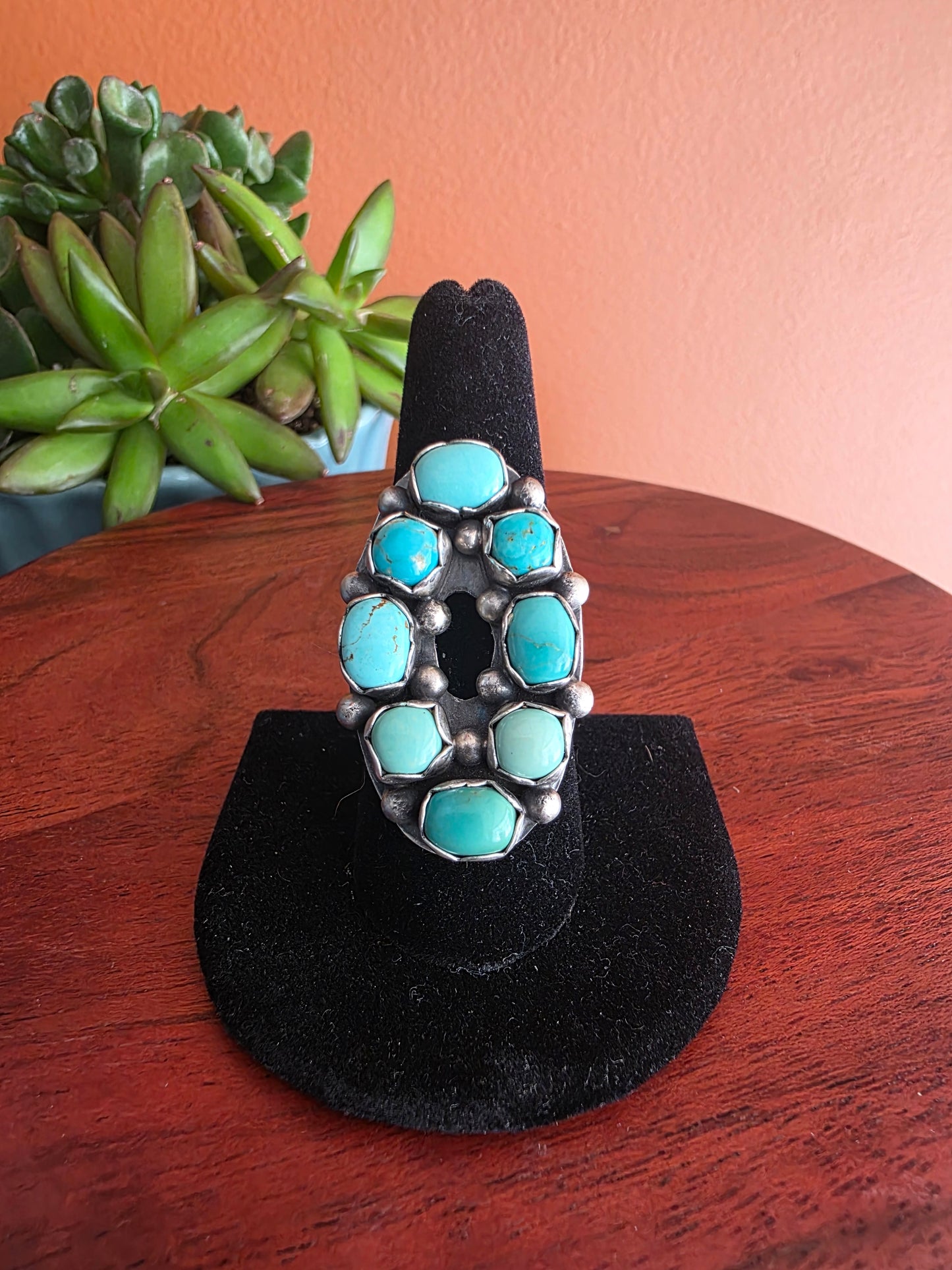 Paul Livingston Carico Lake Turquoise Cresent Cluster Ring