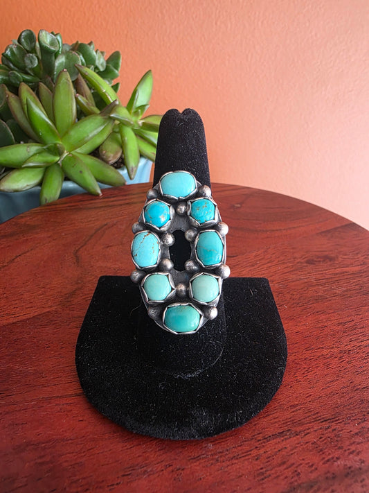 Paul Livingston Carico Lake Turquoise Cresent Cluster Ring
