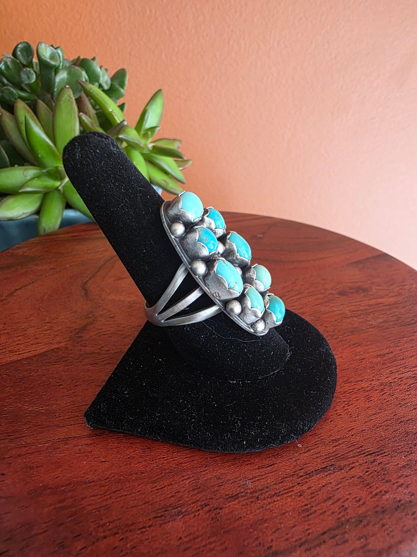 Paul Livingston Carico Lake Turquoise Cresent Cluster Ring