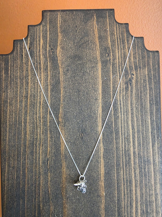 Petite Sterling Silver Cow Skull Necklace
