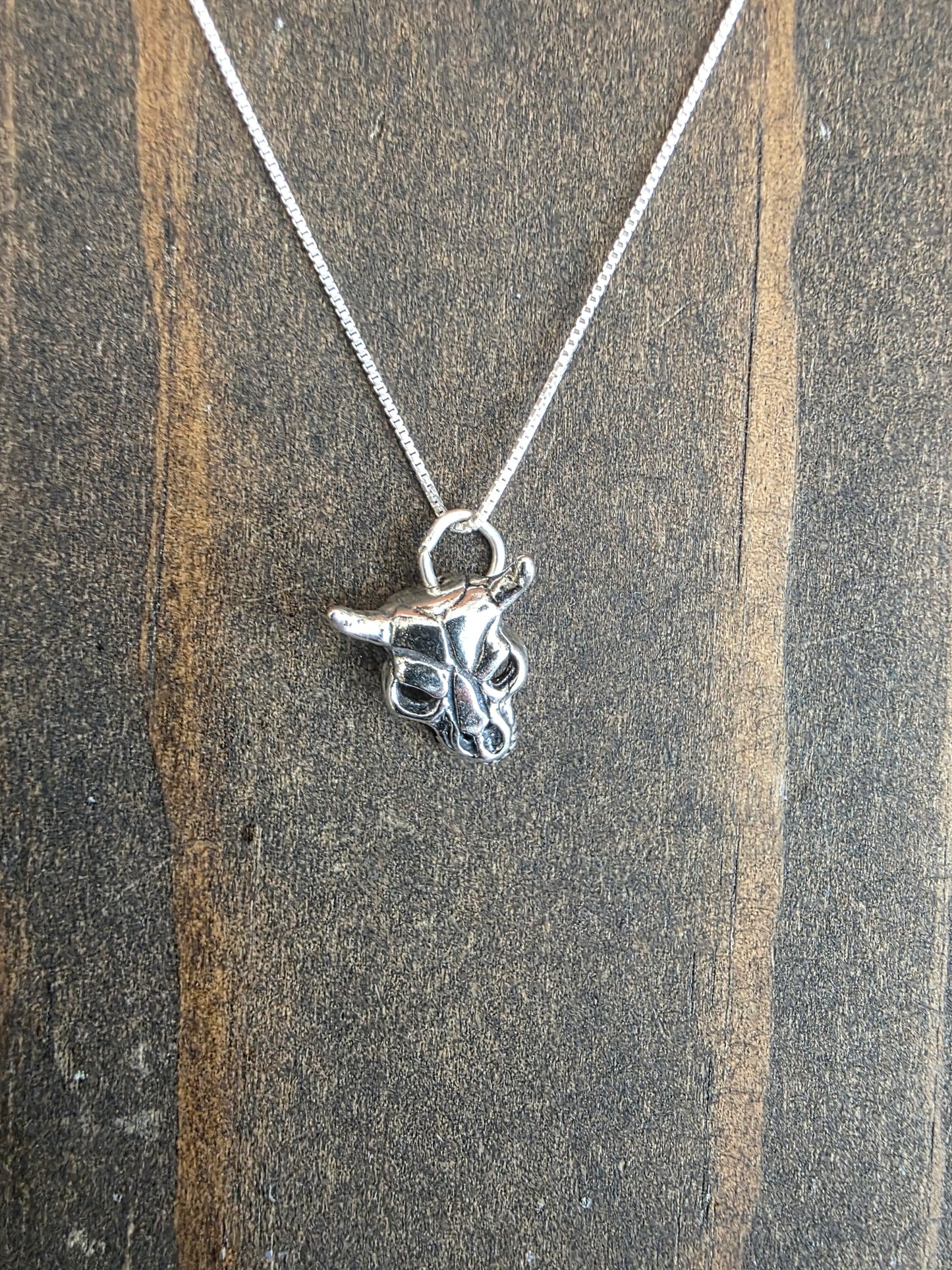 Petite Sterling Silver Cow Skull Necklace