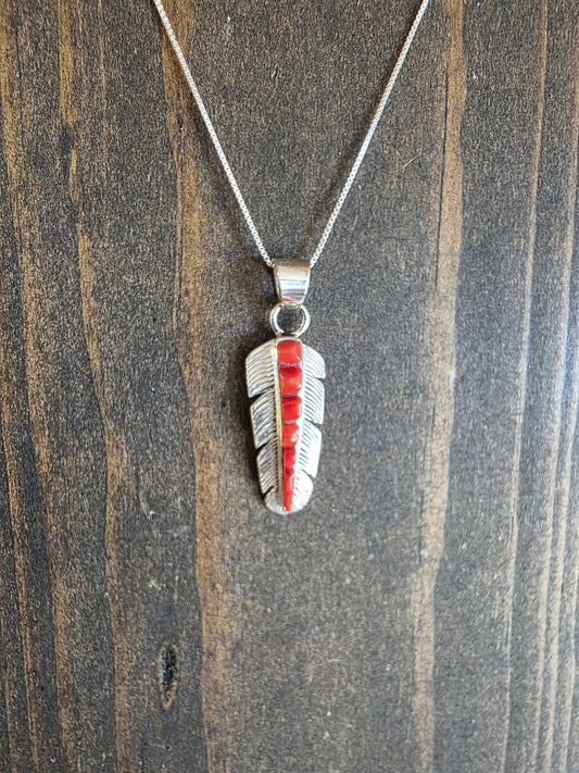 Spiny Cobblestone Feather Pendant Necklace