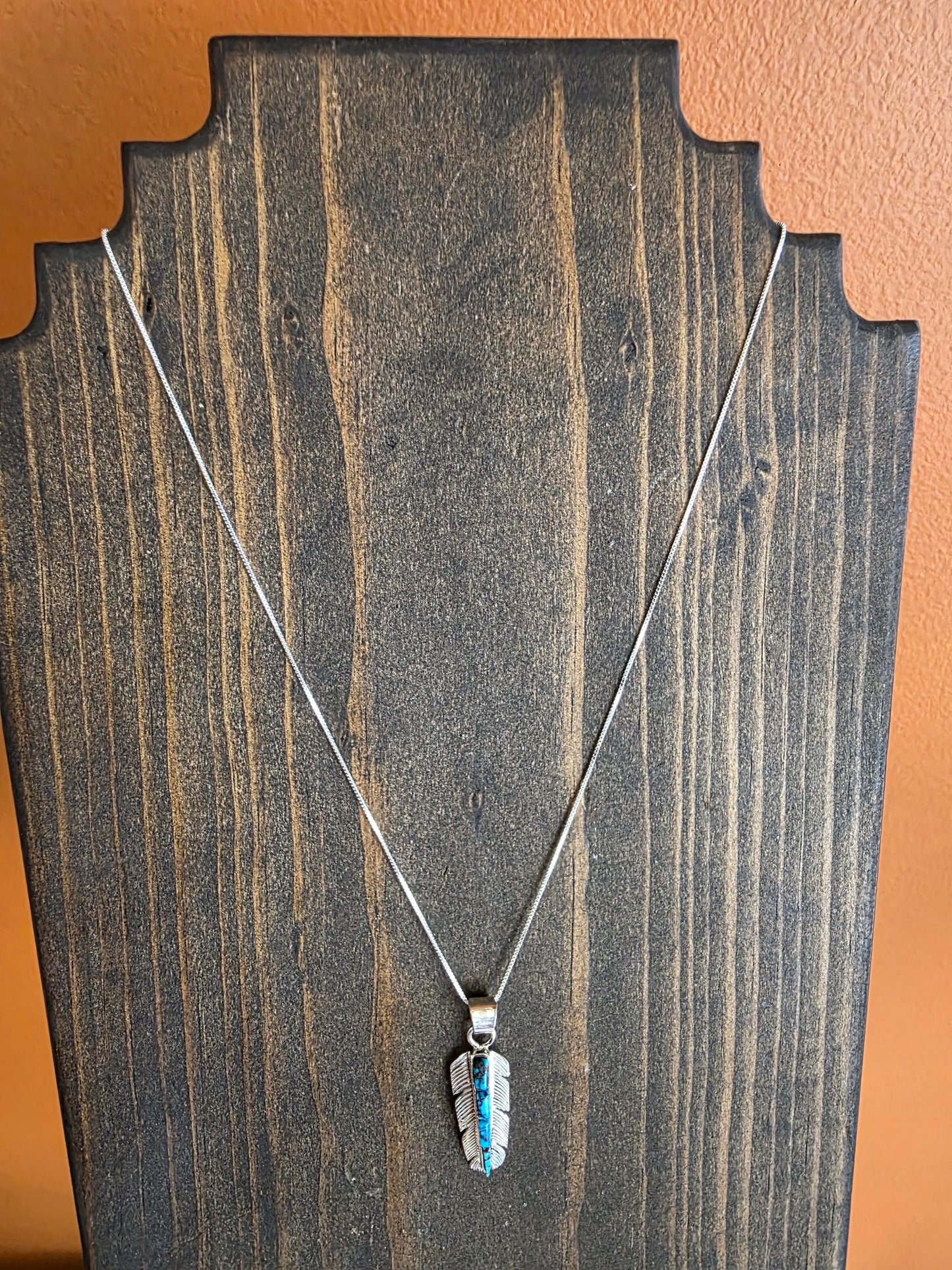 Spiderweb Kingman Cobblestone Feather Pendant Necklace