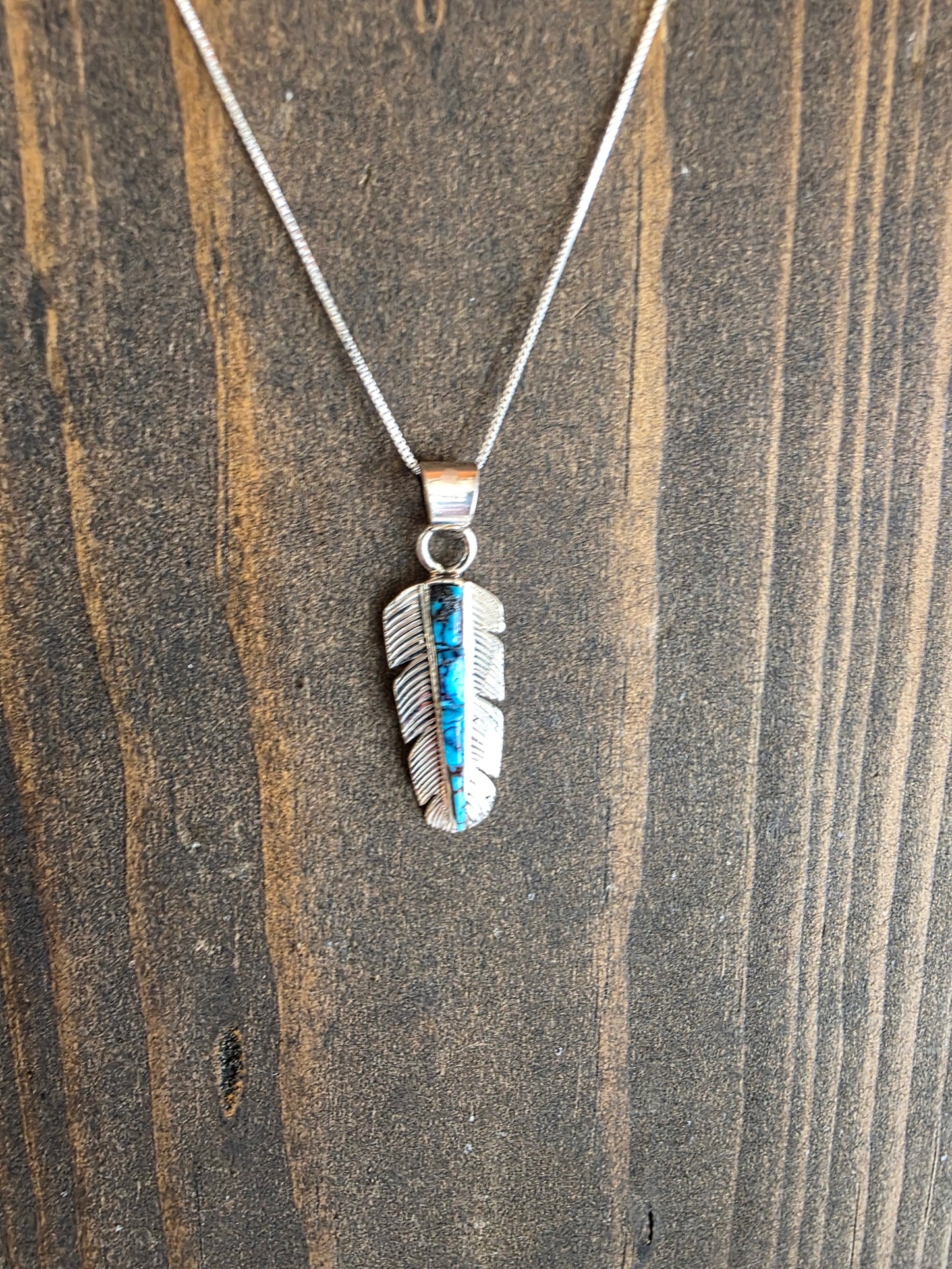 Spiderweb Kingman Cobblestone Feather Pendant Necklace