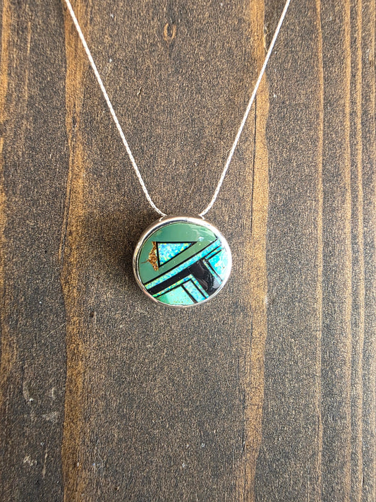 Sonoran Gold Turquoise Southwest Mosaic Pendant Necklace