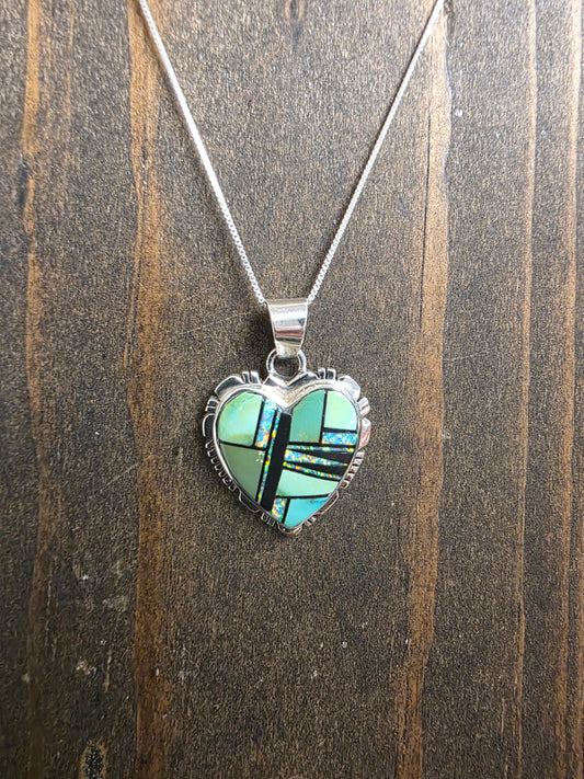 Sonoran Gold Turquoise Inlay Heart Pendant Necklace