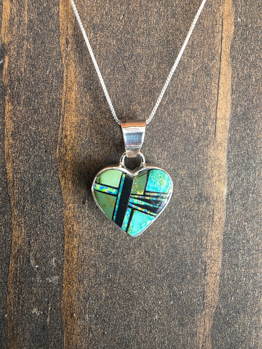 Sonoran Gold Turquoise Sterling Inlay Reversible Pendant Necklace