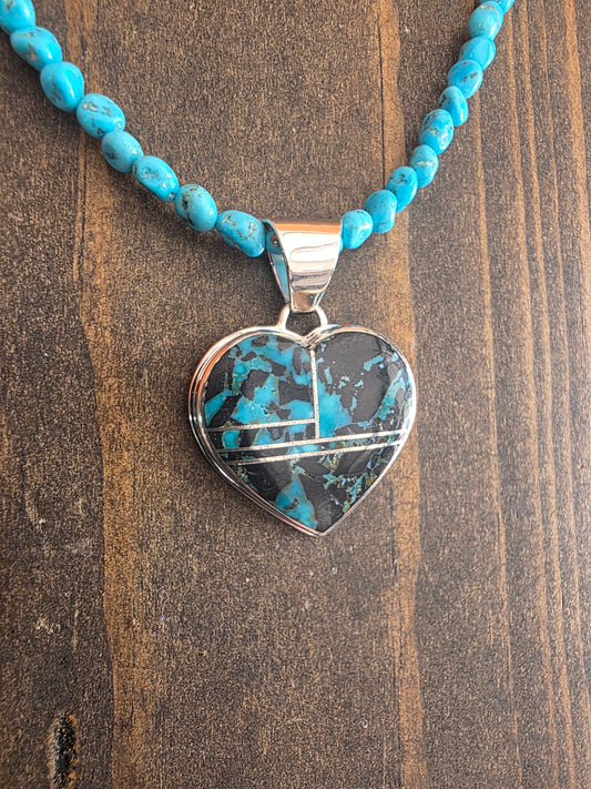 Blue Moon Turquoise Sterling Silver Inlay Pendant