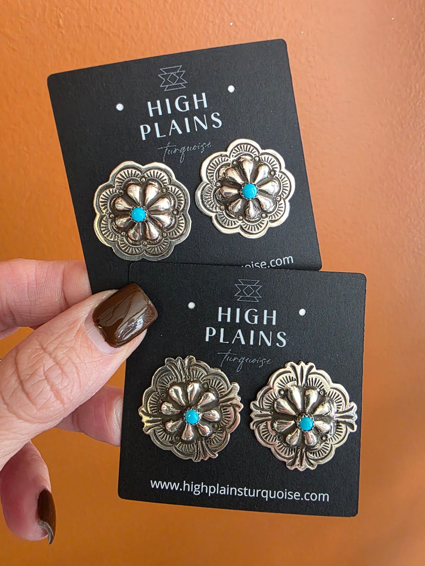 Blackgoat Stamped Sterling Silver Turquoise Conch Earrings