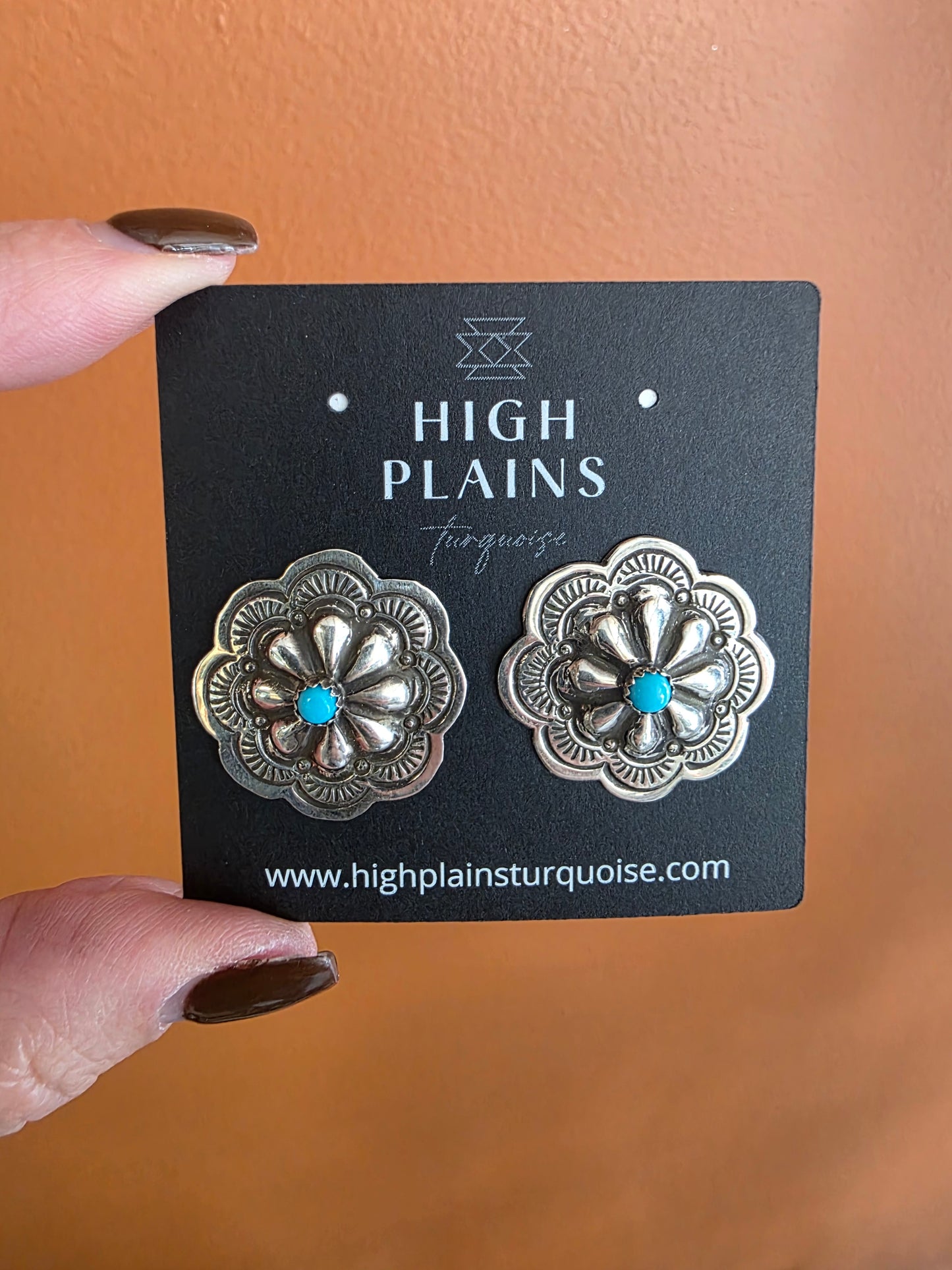 Blackgoat Stamped Sterling Silver Turquoise Conch Earrings