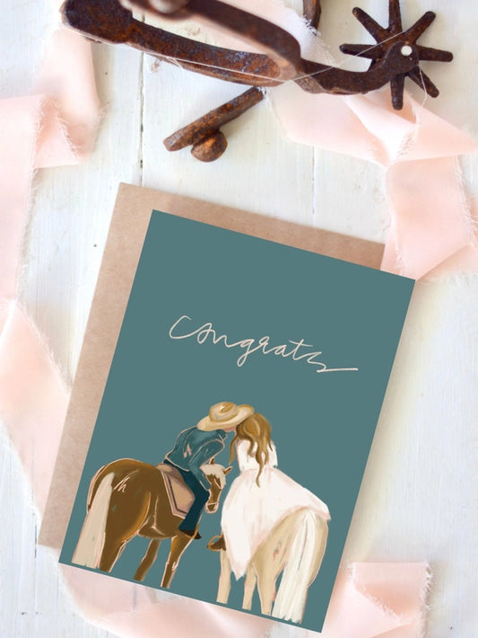 Bride and Groom "Congrats" Western Wedding Greeting Card