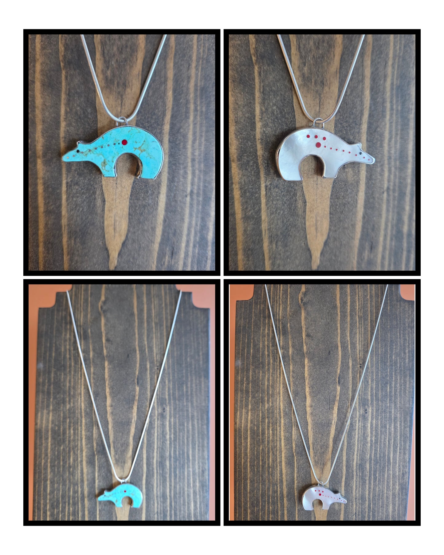 Vintage Zuni Sterling Silver Two-Sided Bear Pendant Necklace