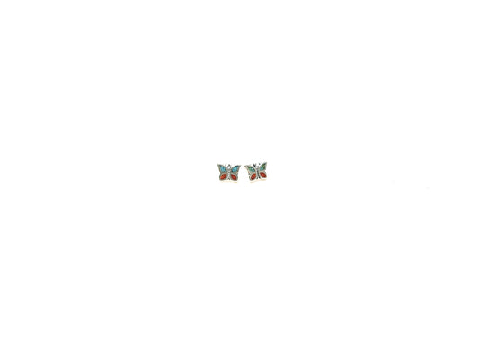 Turquoise and Coral Inlay Butterfly Earrings