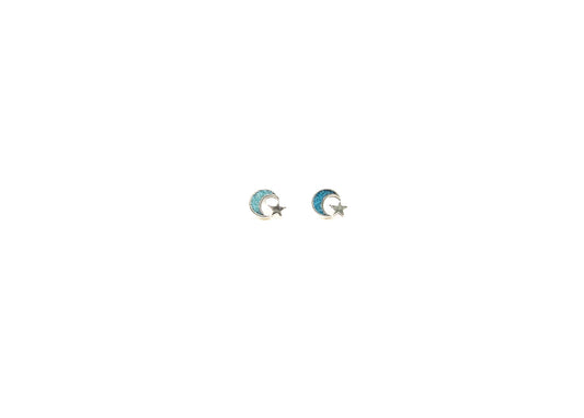Turquoise Inlay Moon and Star Earrings
