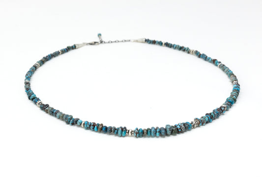 Graduated Turquoise Nugget and Sterling Silver Bead Necklace
