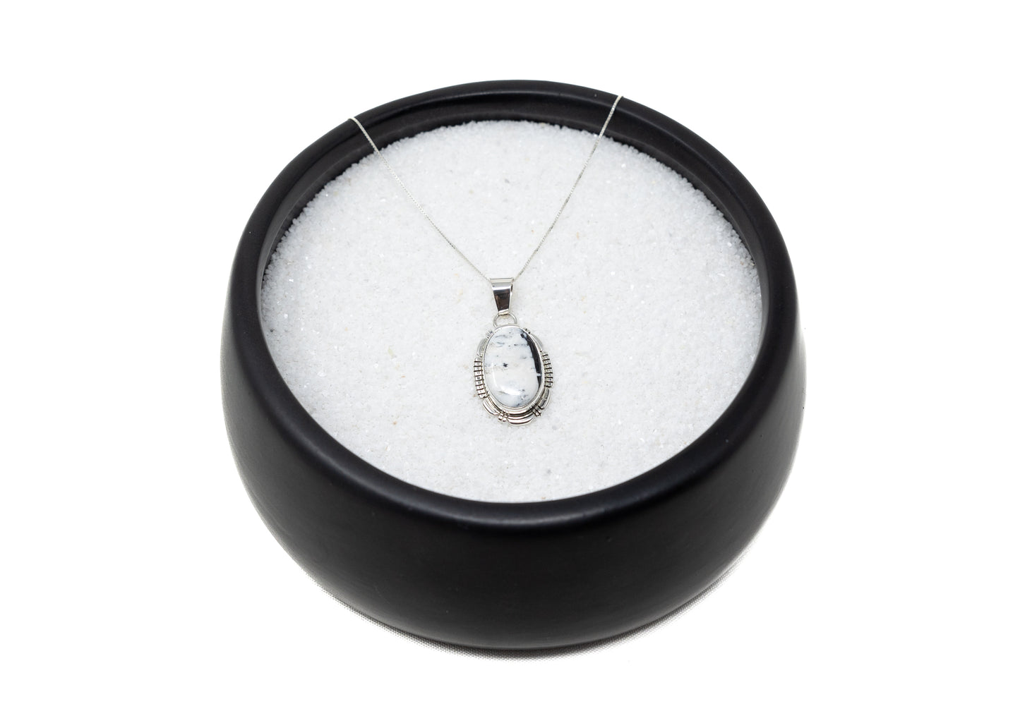 Oval White Buffalo Sterling Bezel Pendant Necklace
