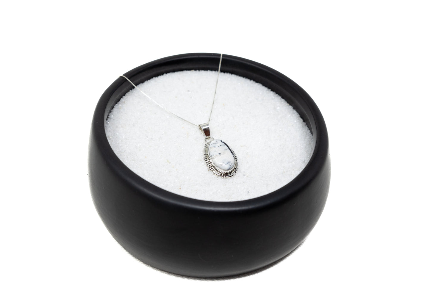 Oval White Buffalo Sterling Bezel Pendant Necklace