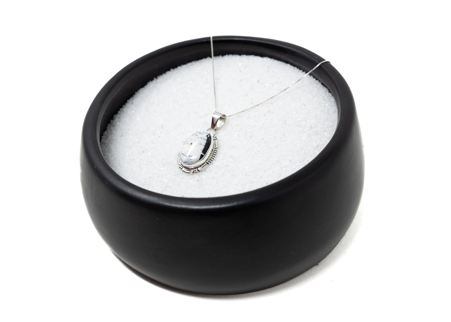 Oval White Buffalo Sterling Bezel Pendant Necklace
