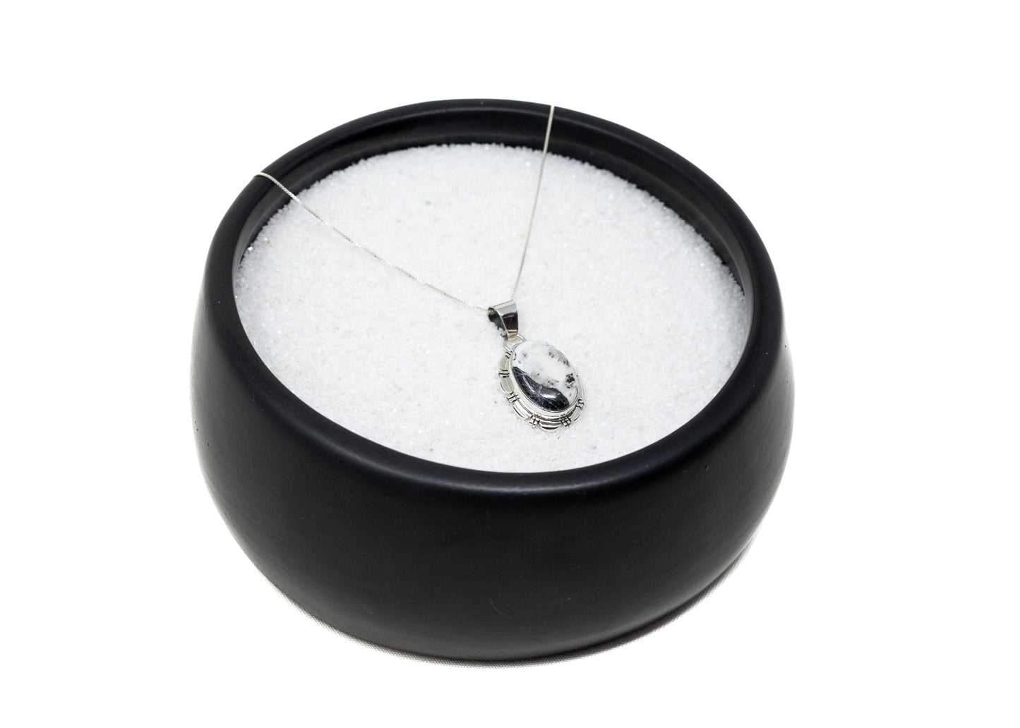 Oval White Buffalo Sterling Bezel Pendant Necklace