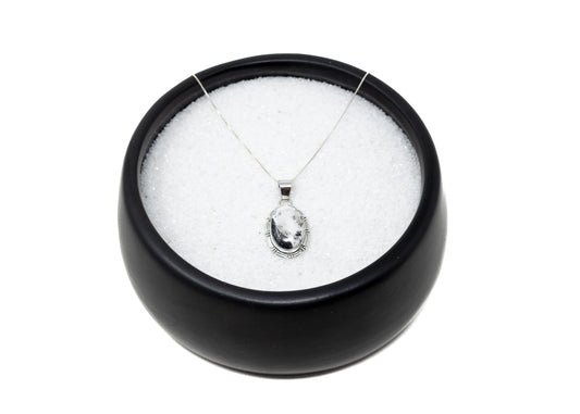 Oval White Buffalo Sterling Bezel Pendant Necklace