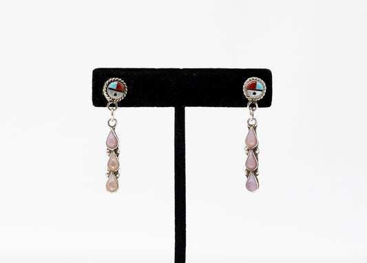 Zuni Sunface Pink Mother of Pearl Earrings