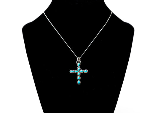 Teardrop Shaped Turquoise Cross Necklace