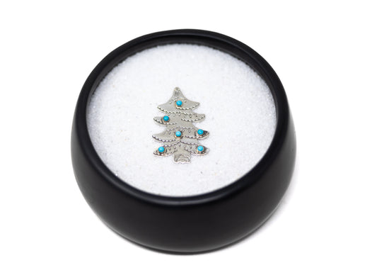 Stamped Sterling Silver Turquoise Ornament Christmas Tree Pin