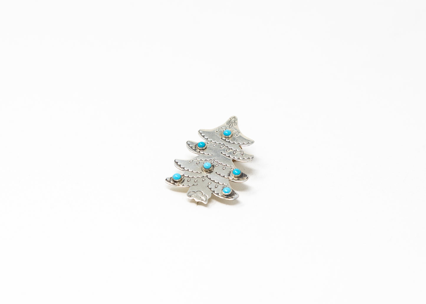 Stamped Sterling Silver Turquoise Ornament Christmas Tree Pin