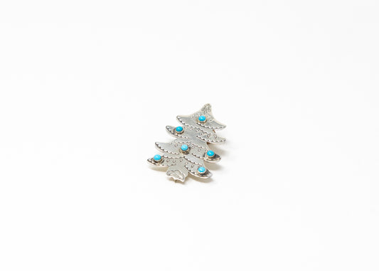 Stamped Sterling Silver Turquoise Ornament Christmas Tree Pin