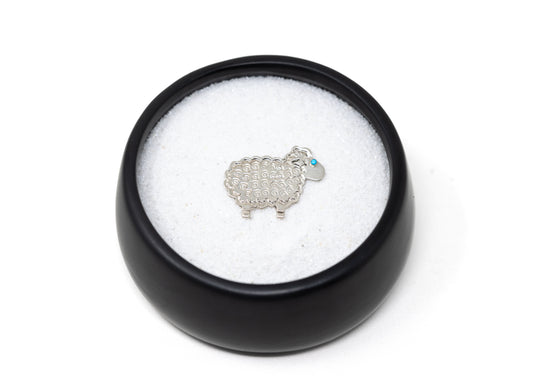 Fluffy Stamped Sterling Silver Sheep Pin
