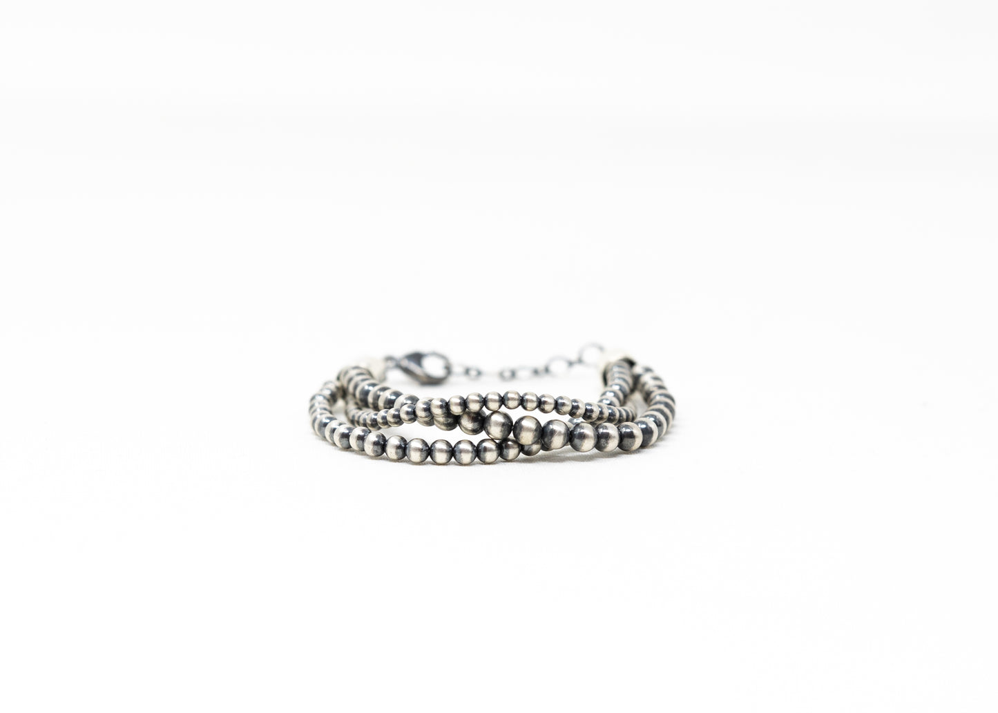 Triple Strand Sterling Silver Multi-Bead Bracelet