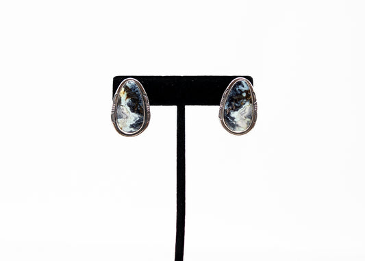 Large Stone Teardrop New Lander Turquoise Earrings