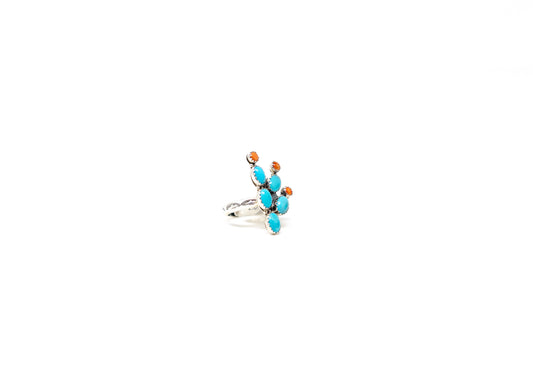 Kingman Turquoise Spiny Oyster Cactus Adjustable Ring