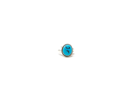 Round Stone Kingman Turquoise Adjustable Band Ring