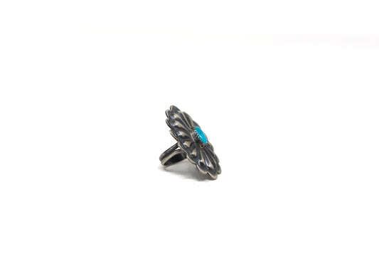 Repousse Sterling Kingman Turquoise Concho Ring