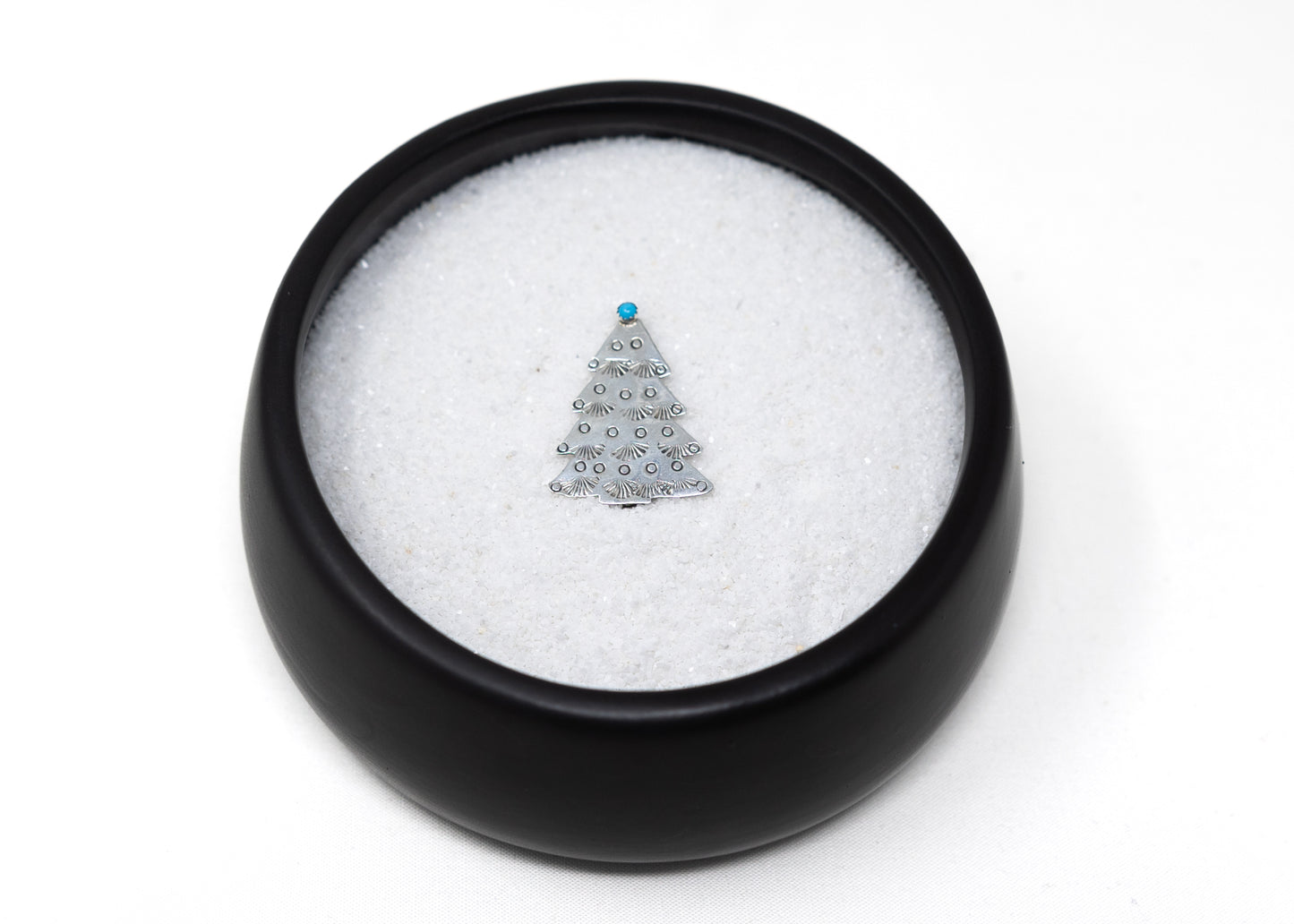 Stamped Sterling Silver Turquoise Tree Topper Christmas Pin