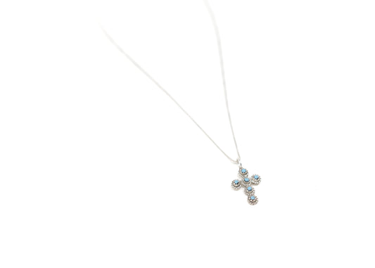 Zuni Petit Point Turquoise Cross Pendant Necklace