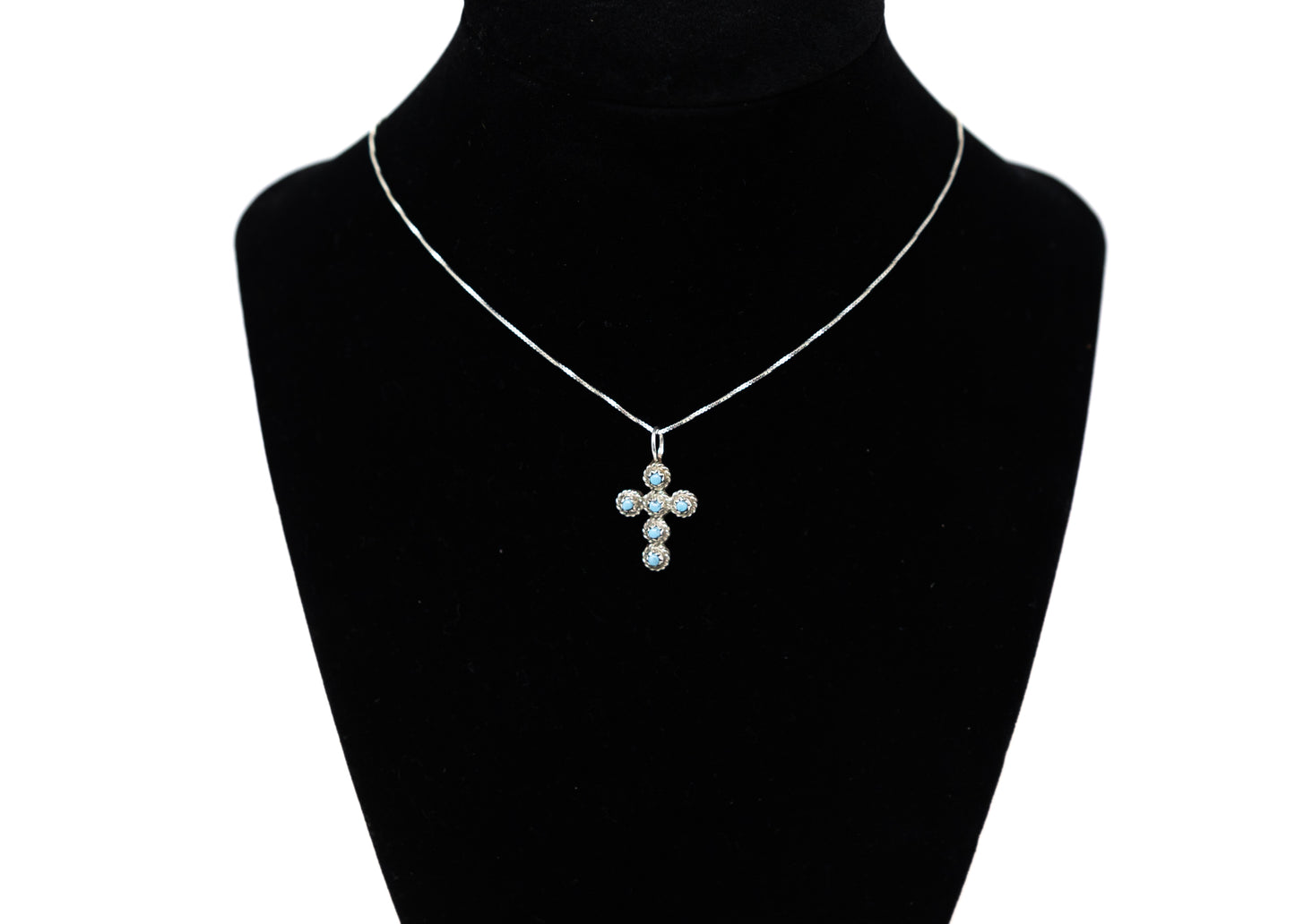 Zuni Petit Point Turquoise Cross Pendant Necklace