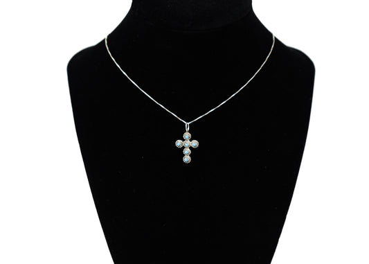 Zuni Petit Point Turquoise Cross Pendant Necklace