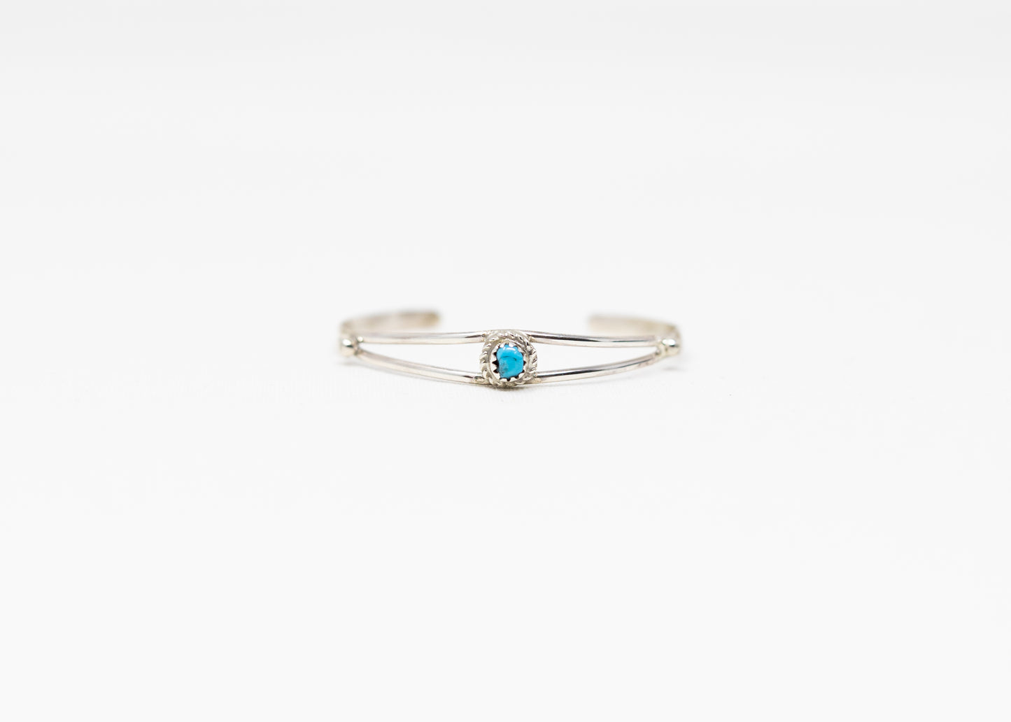 Sterling Silver Twist Wire Round Turquoise Stone Baby Cuff