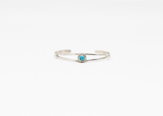 Sterling Silver Twist Wire Round Turquoise Stone Baby Cuff