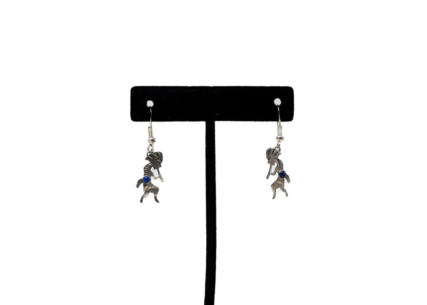 Sterling Silver Lapis Accent Kokopelli Earrings