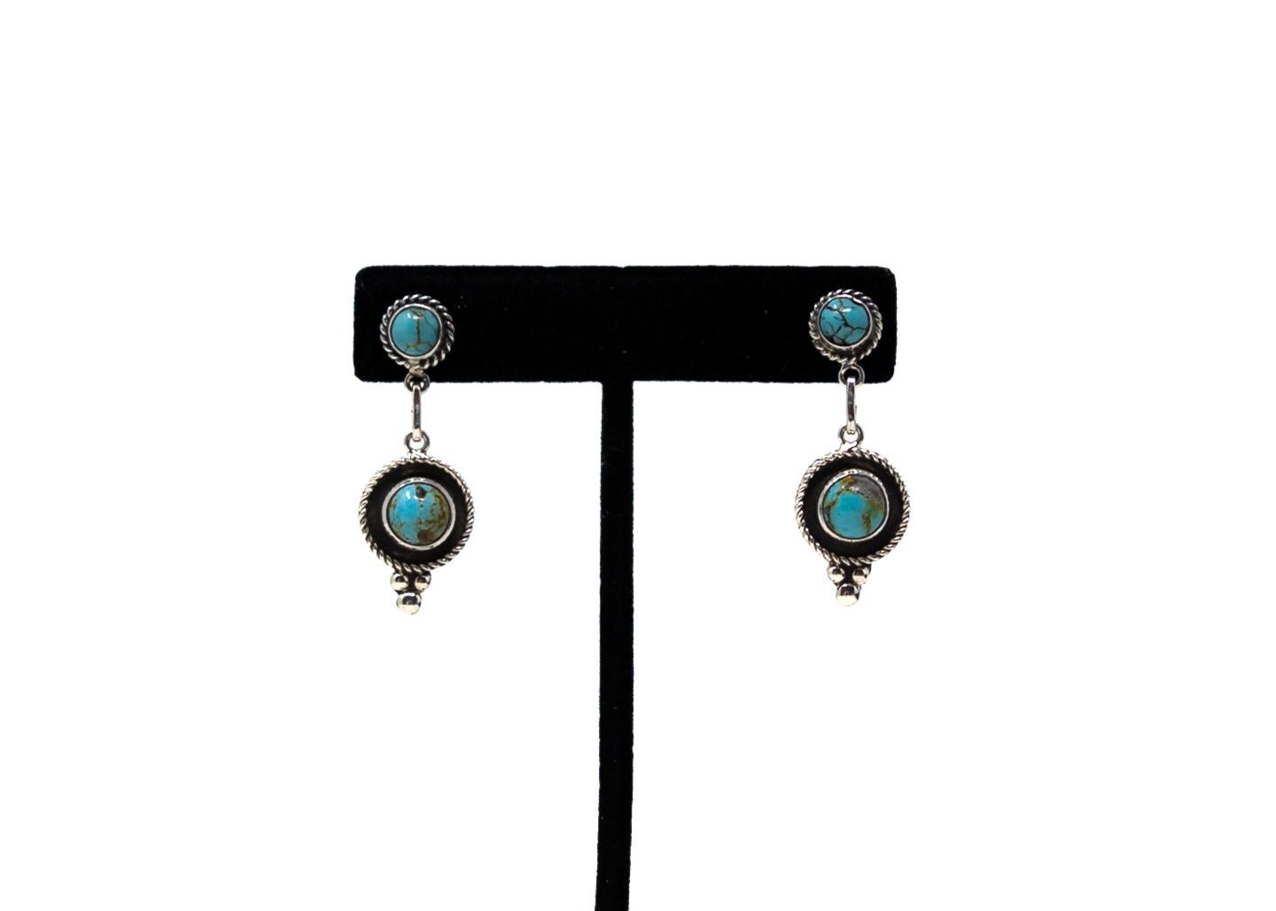 Kingman Turquoise Double Round Stone Earrings