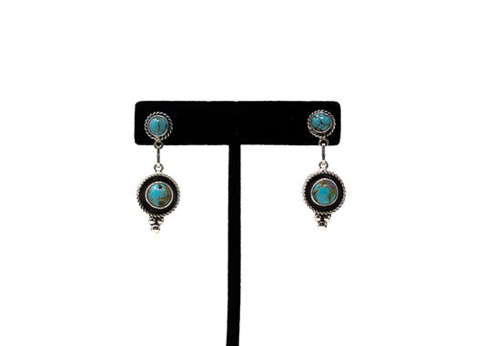 Kingman Turquoise Double Round Stone Earrings