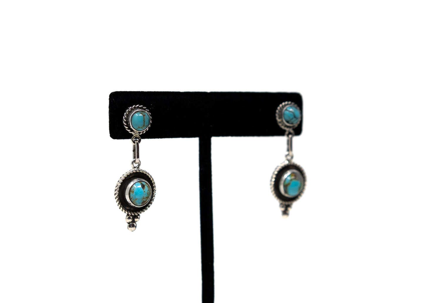 Kingman Turquoise Double Round Stone Earrings