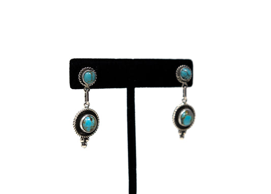 Kingman Turquoise Double Round Stone Earrings