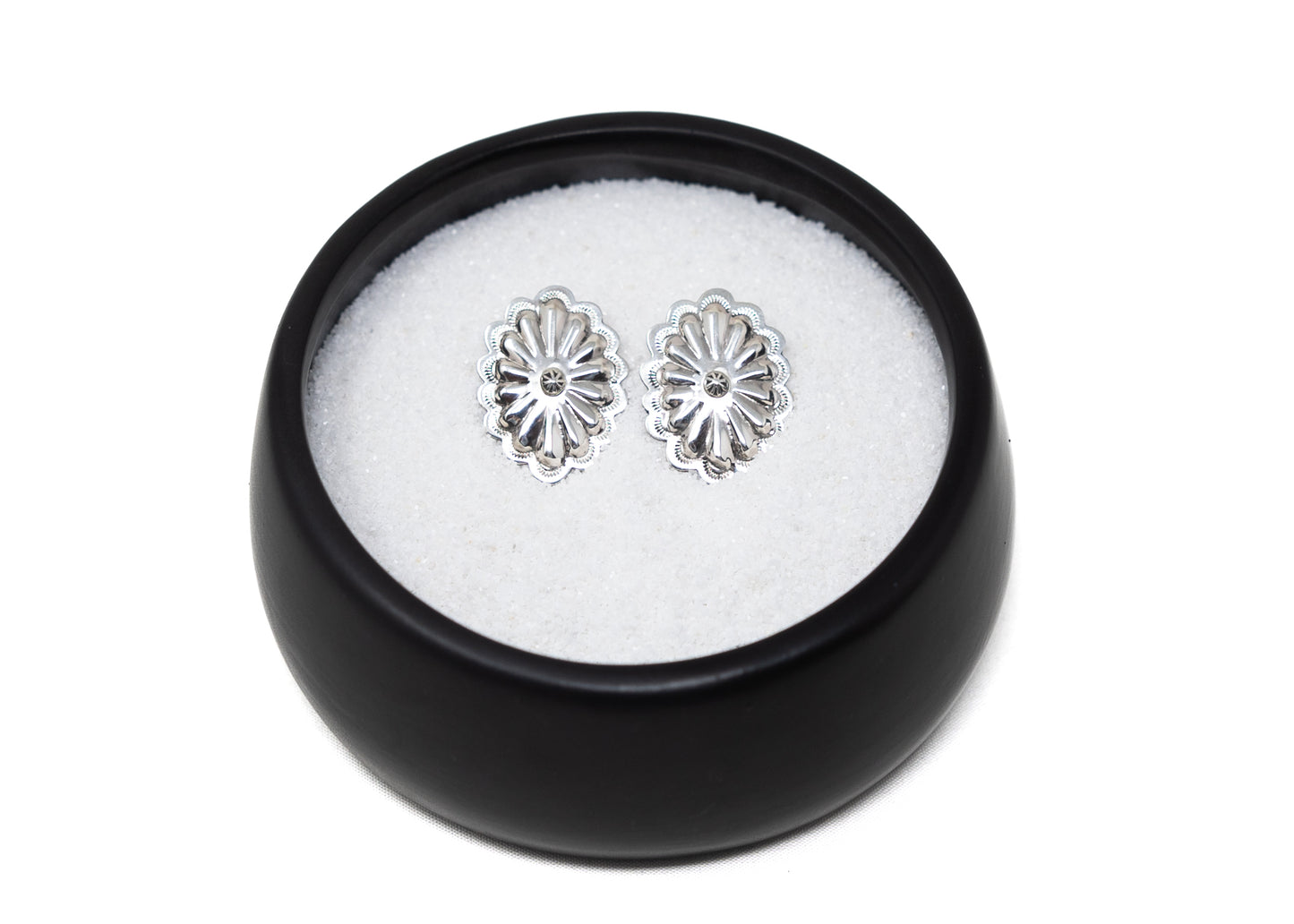 High Shine Sterling Silver Bump Out Concho Earrings