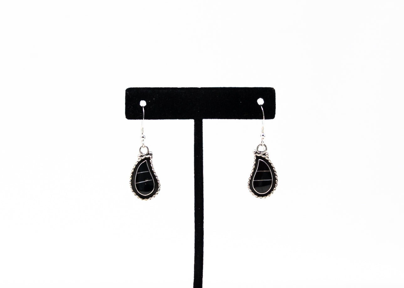 Zuni Black Onyx Sterling Inlay Paisley Earrings